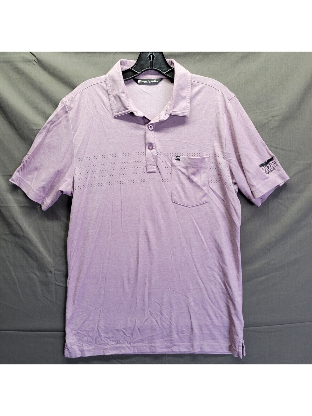 Travis Mathew Polo Shirt Mens Size Medium Blue Short Sleeve Golf "Raven Pheonix"